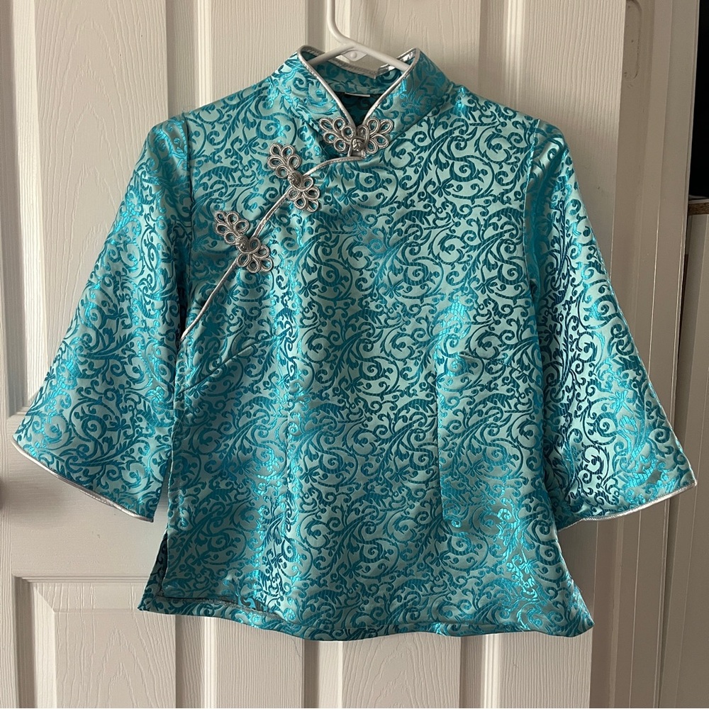 Elegant Blue Brocade Top